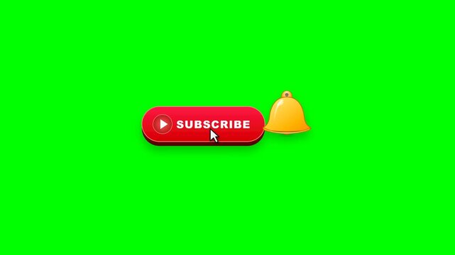 A red subscribe button with a yellow notification bell icon on a green screen background.