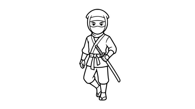 Ninja warrior character line art vector