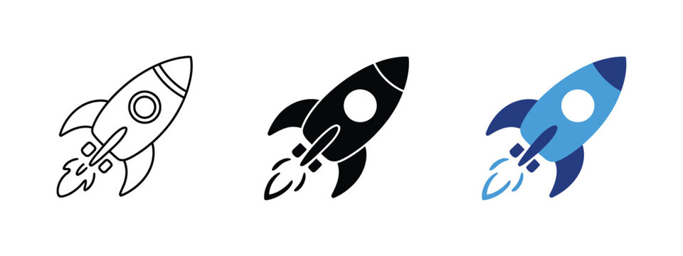 Rocket icon launching upward, symbolizing startup growth, business acceleration, innovation, strategy, project development, marketing, and successful progress, EPS10.