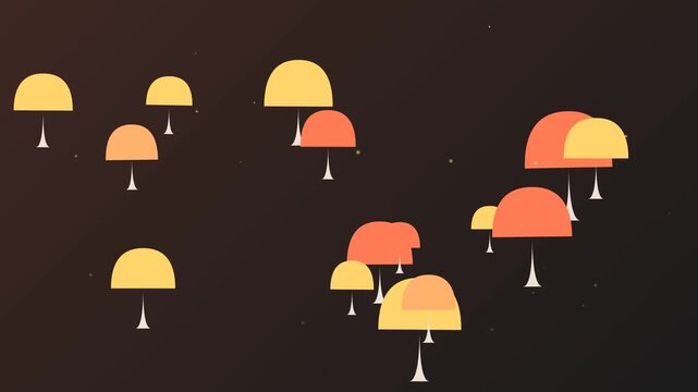 Abstract vector illustration of colorful mushrooms on dark background
