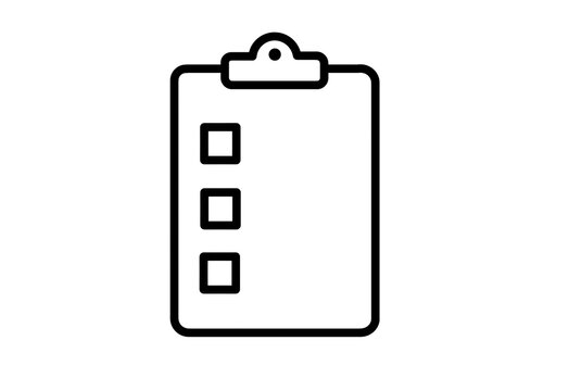 Black outline clipboard with empty checkboxes transparent background