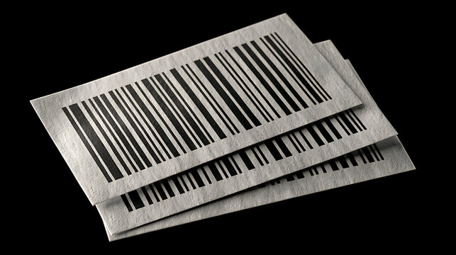 Two stacked barcodes on textured paper isolated on black background