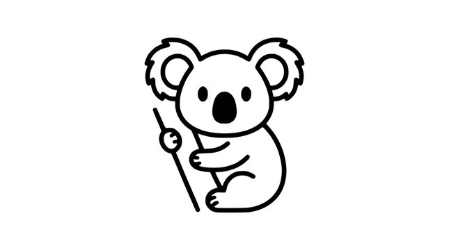 Cute koala line art icon holding a branch