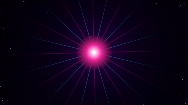 Glowing Pink Star Burst with Radial Light Rays in Deep Space