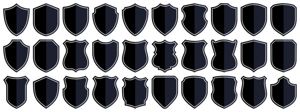 Shield blank badge emblem crest security shape templates for heraldic logos and coat of arms design elements, web UI icons, privacy defense signs, safety guard symbols, graphic illustration set