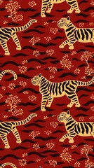 Fototapeta premium Tiger gold red background pattern backgrounds animal.