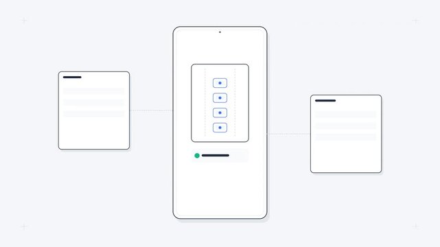 Mobile app screen with selection menu and data nodes