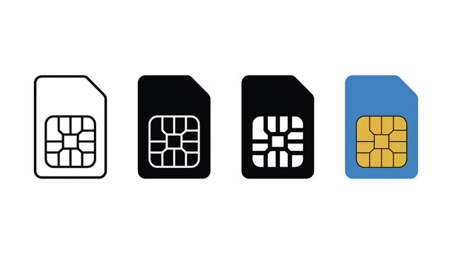 Set of four different mobile sim card vector icons isolated on white background