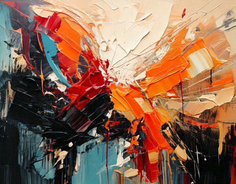 Vibrant abstract oil painting with bold palette knife strokes