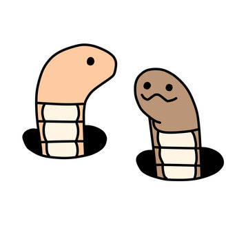 Two cute worm characters talking cartoon illustration