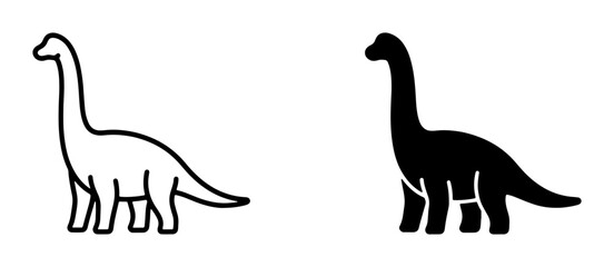 Dinosaur Icons, Brontosaurus Vector Graphics, Prehistoric Animal Silhouettes, Outline and Solid Fill Styles, Paleontology Art © Nijam