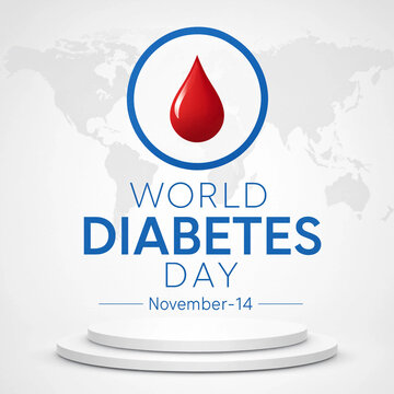 World Diabetes Day event background concept with a red blood drop symbol inside a blue circle and map of the world illustration