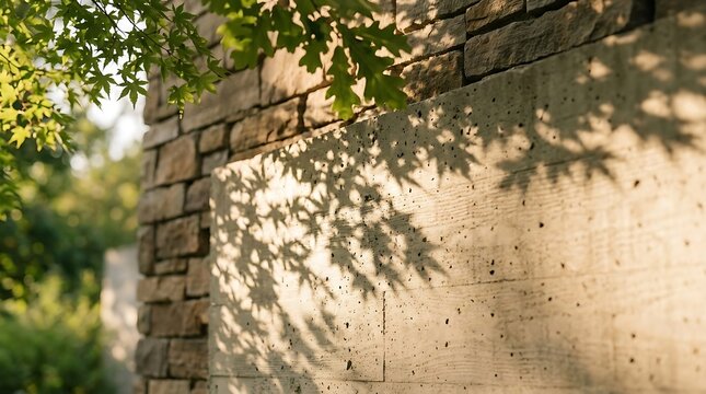 Leaf shadow patterns dance on concrete wall texture