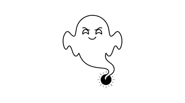 Simple line art ghost character with smirking expression