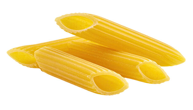 Pile of penne pasta, close up on texture and cut edges