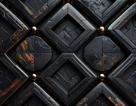 Seamless pattern of interlocking shokko octagon grid in black lacquered horn with deep gloss texture