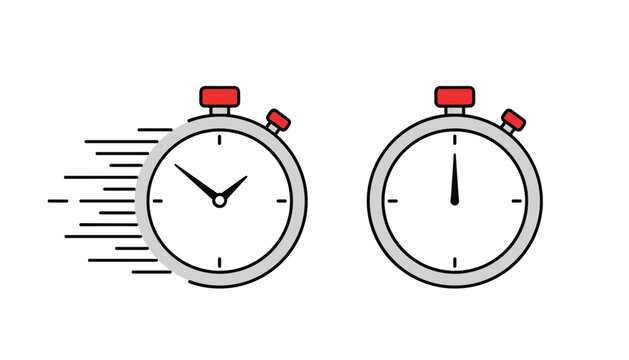 Two stopwatches showing speed comparison with motion lines on one and a stationary clock indicating time management concepts.