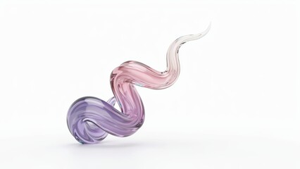 Fototapeta premium Abstract glass swirl with pink and purple gradient, 3D rendered fluid wave sculpture, elegant crystal spiral element for modern design projects