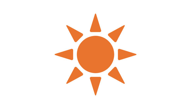 Simple orange sun icon with sharp triangular rays isolated on white background representing summer, weather, or solar energy.
