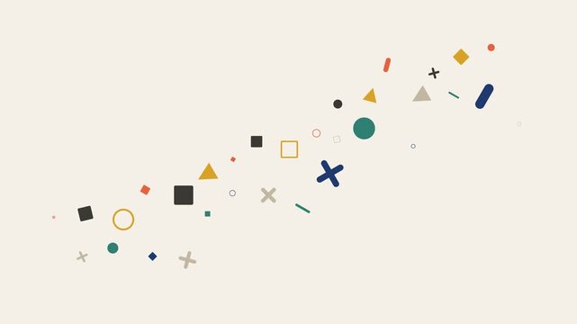 Drifting colorful geometric forms in rhythmic sequence