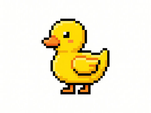 Cute pixel art yellow duckling graphic isolated on white