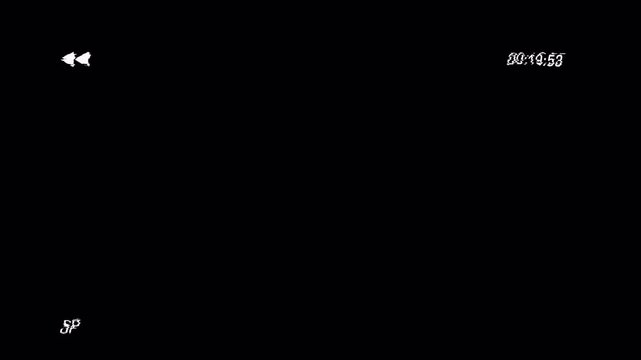 old VHS tape rewind icon with static noise and timer on transparent background. camcorder. overlay footage. 4K Video