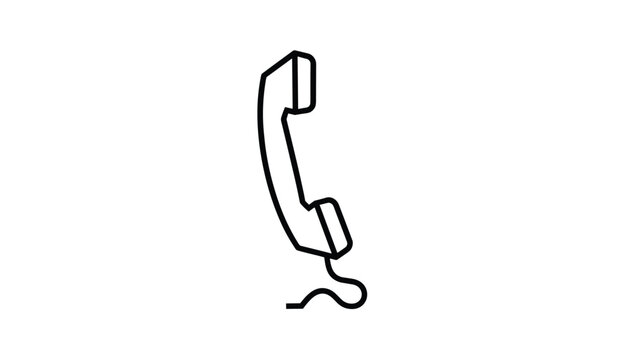 Minimalist retro phone handset line illustration with a curly wire on a clean white background.