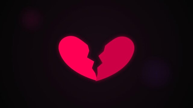 Broken hearts split in half against a dark background