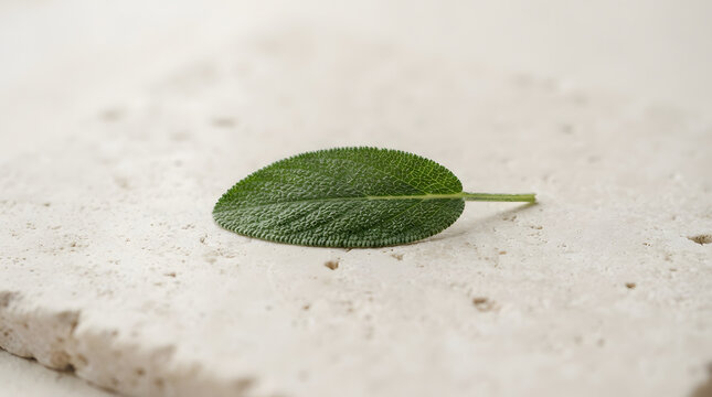 A single green leaf on a stone.