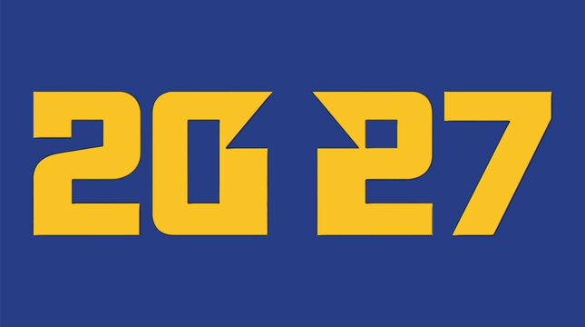 Bold yellow numbers two zero two seven on a deep blue background