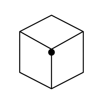 Linear Outline Cube With Dot Minimal Black Geometric Icon Isolated Transparent