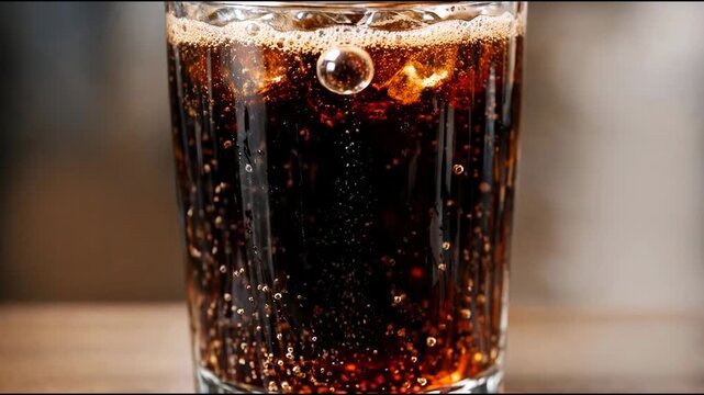 A close-up view of a glass of soda, perfect for advertising or editorial use