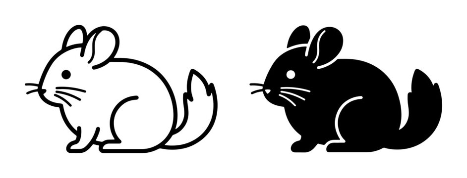 Chinchilla Icons, Cute Rodent Vector Graphics, Black and White Animal Silhouettes for Pet Lovers and Wildlife Designs