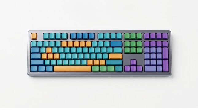 Colorful mechanical keyboard with vibrant keycaps on white