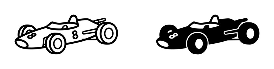 Obraz premium Vintage Racing Car Icon, Retro Formula 1 Vehicle Silhouette, Number 8 Speedster Graphic, Classic Motorsport Vector Art