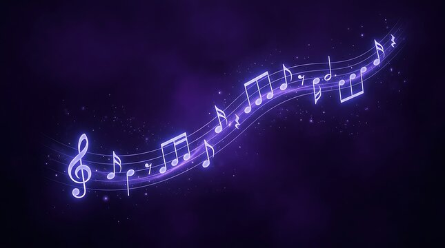 Musical notes gracefully dance through a rich purple backdrop, creating a mesmerizing visual rhythm.