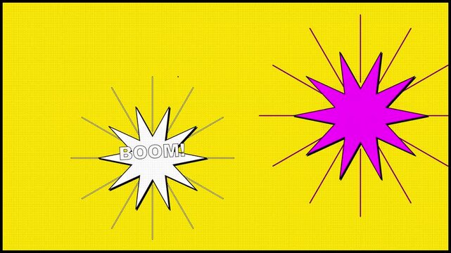 Retro comic book action bubbles popping on yellow background