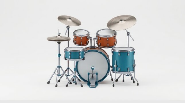 Professional acoustic drum kit with teal and orange shells