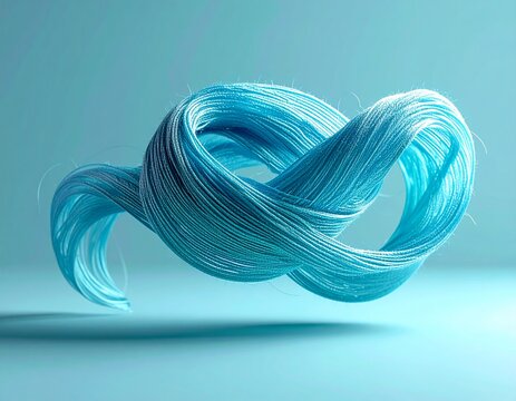  single continuous blue thread forming an impossible three-dimensional shape floating in a blue background