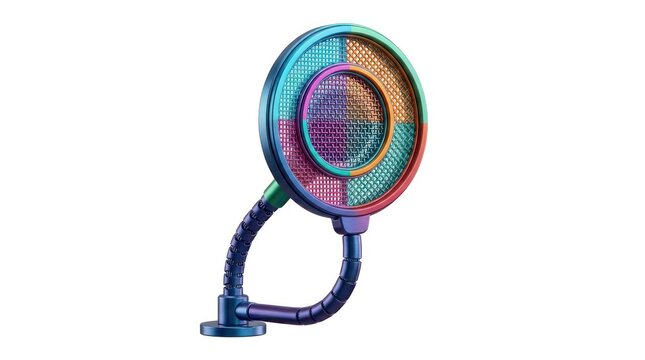 Futuristic colorful circular microphone with flexible arm 3d render