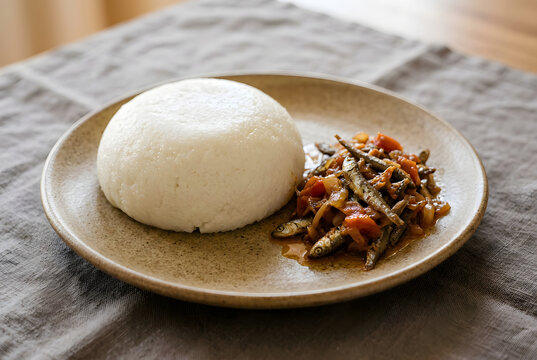 Traditional Zambian Nshima with Kapenta Fish Relish