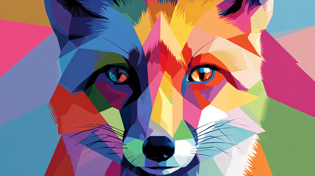 Colorful Geometric Illustration of a Fox Head with Bright Sharp Shapes