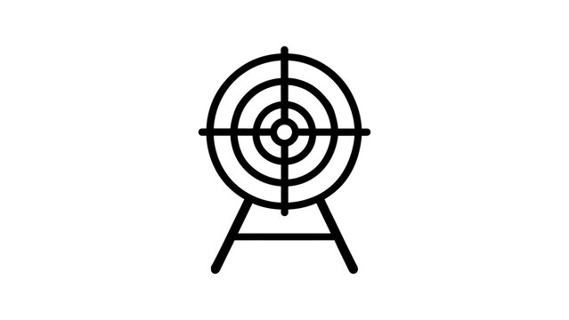 Target practice icon with a bullseye on a stand, black outline design.