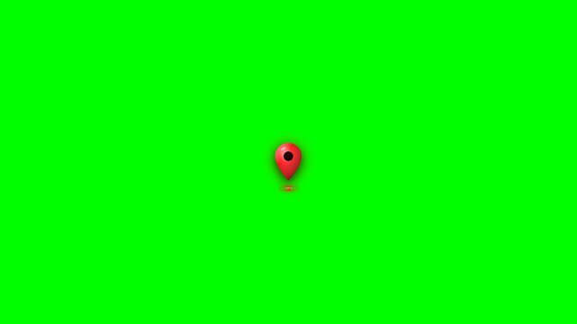 Red map pin icons scattered on a chroma key green screen background
