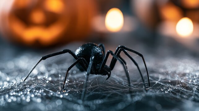 black spider with bokeh background