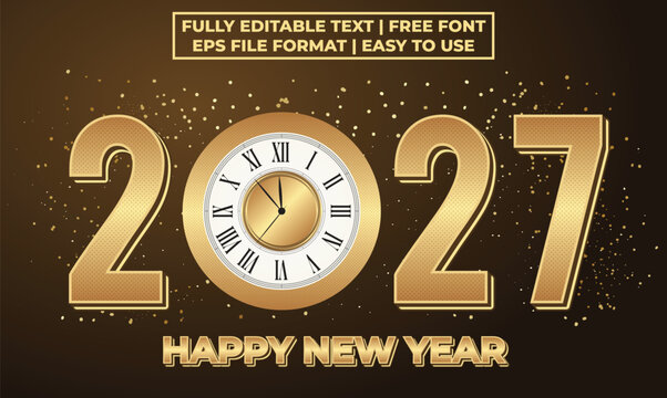 Golden 2027 Happy New Year Text Effect with Clock Dial