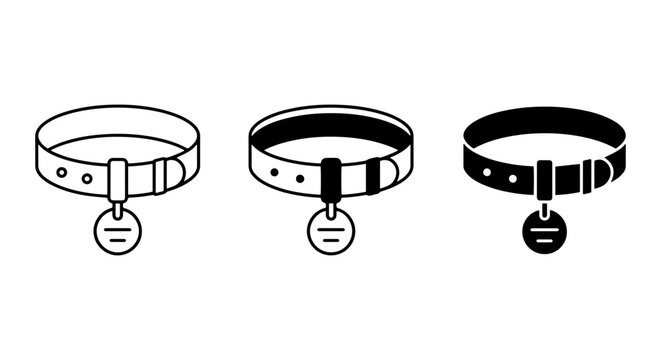 Dog Collar Icons, Pet Accessories Vector Set, Animal ID Tag Graphics