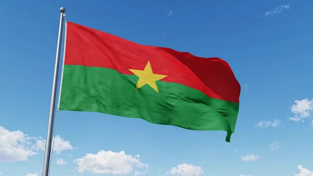 Burkina faso flag waving on flagpole against blue sky background