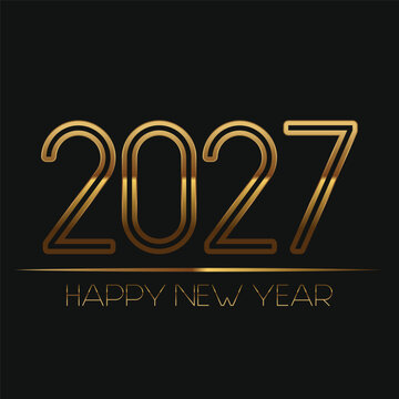 Sleek Golden Outline 2027 Happy New Year Text Effect on Black Background