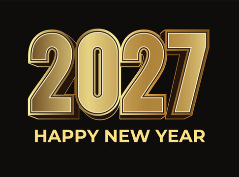 3D Gold 2027 Happy New Year Text Effect Design on Dark Background
